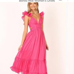 Petal & Pup Pink Ruched Tiered Midi Dress